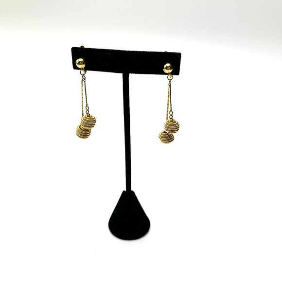 Vintage 1950s Gold Ball Clip-on Earrings: Mid-Century Modern Dangle — EUC - Picture 6 of 8